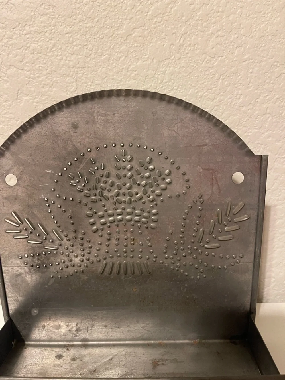 Vintage Metal Wall Mount or Shelf with Floral Punch Design Cottage Core